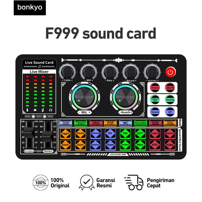 Bonkyo F999 sound card TIKTOK peralatan live bernyanyi rekaman khusus kartu audio profesional lagu K [COD]