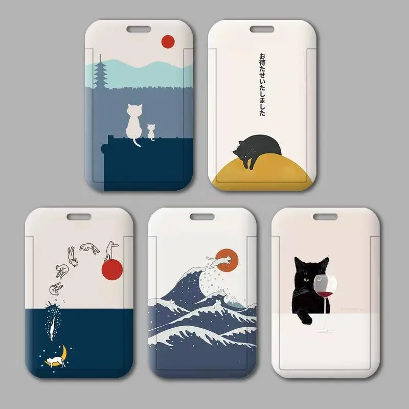 INS Cat Card Cover Door Sensing Card Protection Keychain Cute Campus Card Case Students Lunch Card Work Card Holder with Hanging Rope Protection Hard Case