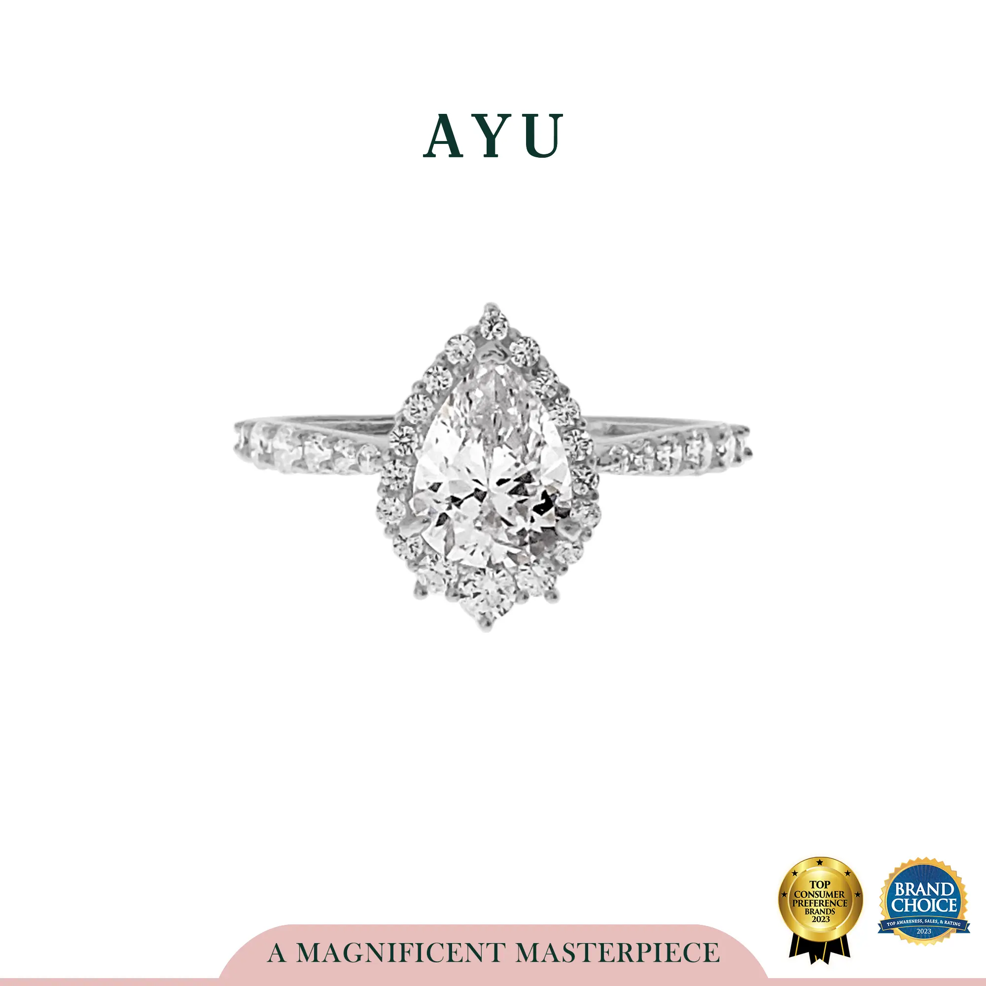 AYU Cincin Emas - Teardrop Grecian Solitaire 17k White Gold