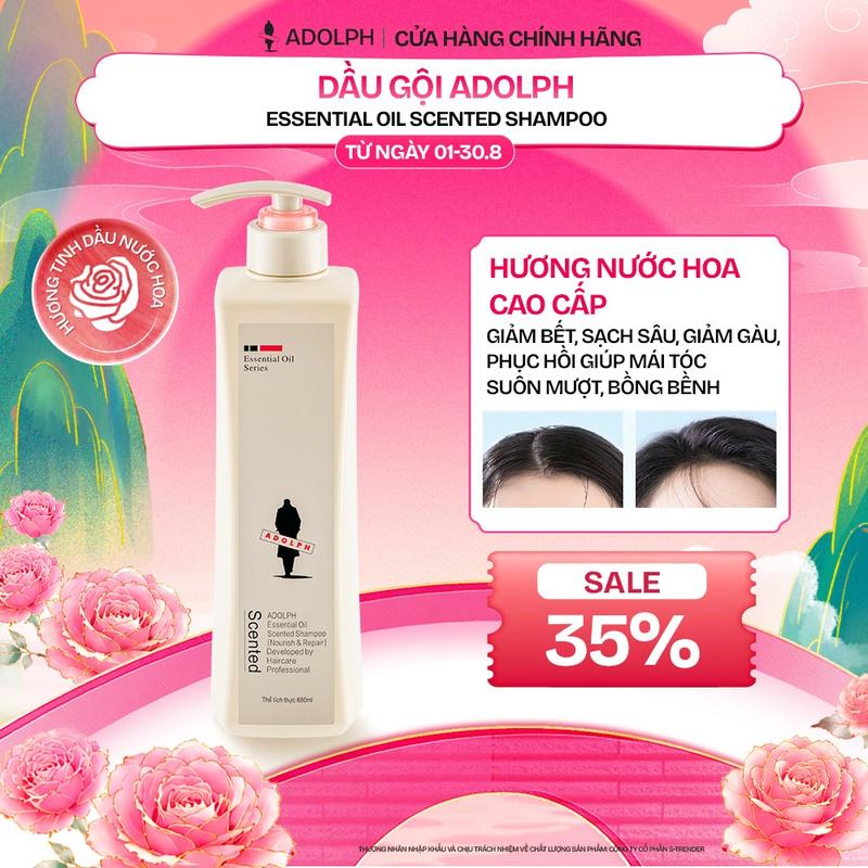 [Chỉ còn vài sản phẩm] Dầu gội ADOLPH Essential Oil Scented Shampoo, Sạch sâu, Giảm gàu, dưỡng ẩm, phục hồi, giúp tóc suôn mượt, mềm mại 248ml