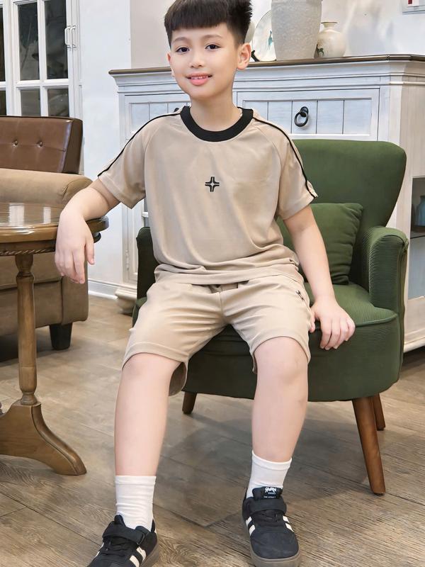 BỘ quần áo cho bé trai thun tổ ong logo thêu form dáng trẻ trung phong cách hàn thoải mái, thoáng mát, sọi vải áo mềm co giãn, 14-53kg