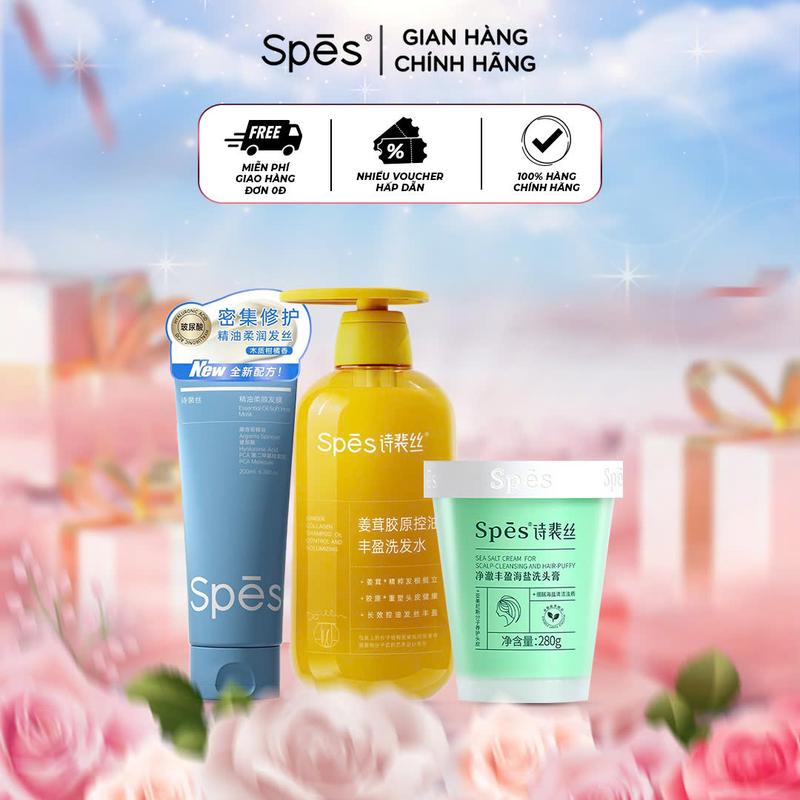 Combo Dầu Gội Gừng, Dầu Xả Tóc, Tẩy Tế Bào Chết Da Đầu Spes, Giúp Kiểm Soát Dầu, Nuôi Dưỡng Tóc, Cung Cấp Dinh Dưỡng Cho Máu, Đồng Thời Điều Hòa Tóc Để Mềm Mại, Mịn Màng Và Khỏe Mạnh, [W]