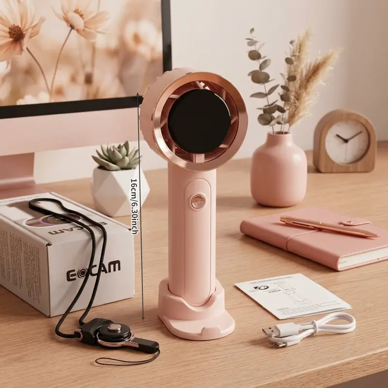 ECAM Ventilador Portátil Mini 2025, 100 Unidades, Silencioso con Carga USB, Potente para Oficinas y Dormitorios, Modelo Nuevo con Pantalla Digital y Batería Larga - Foto 8