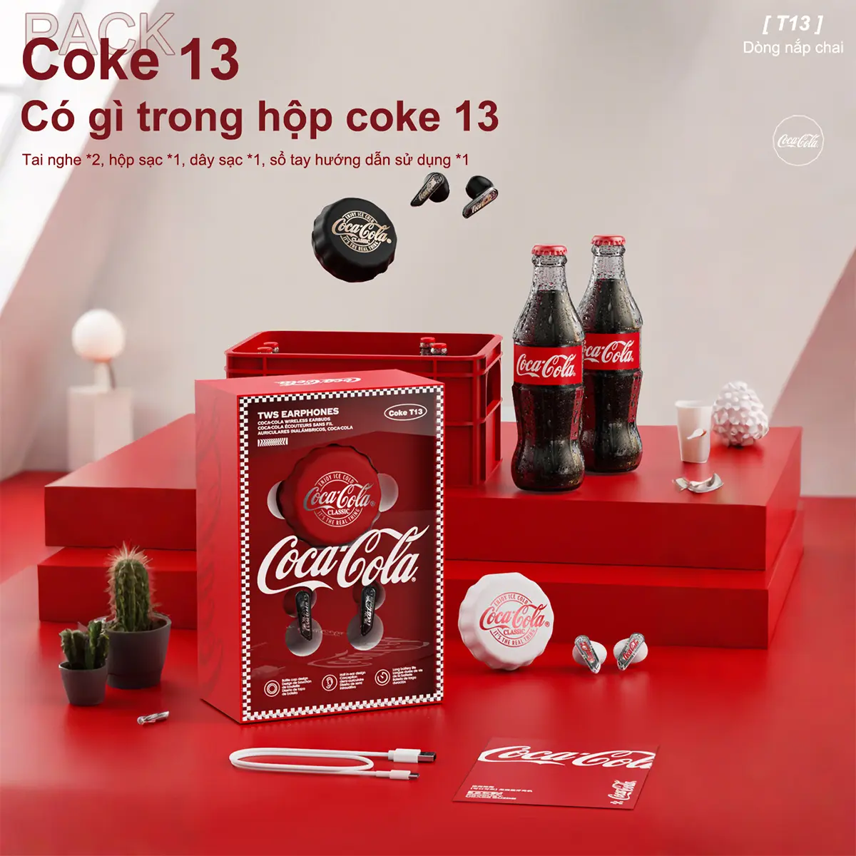 Coca-Cola Bộ sưu tập kỷ niệm 140 năm】T13 Tai nghe không dây thực