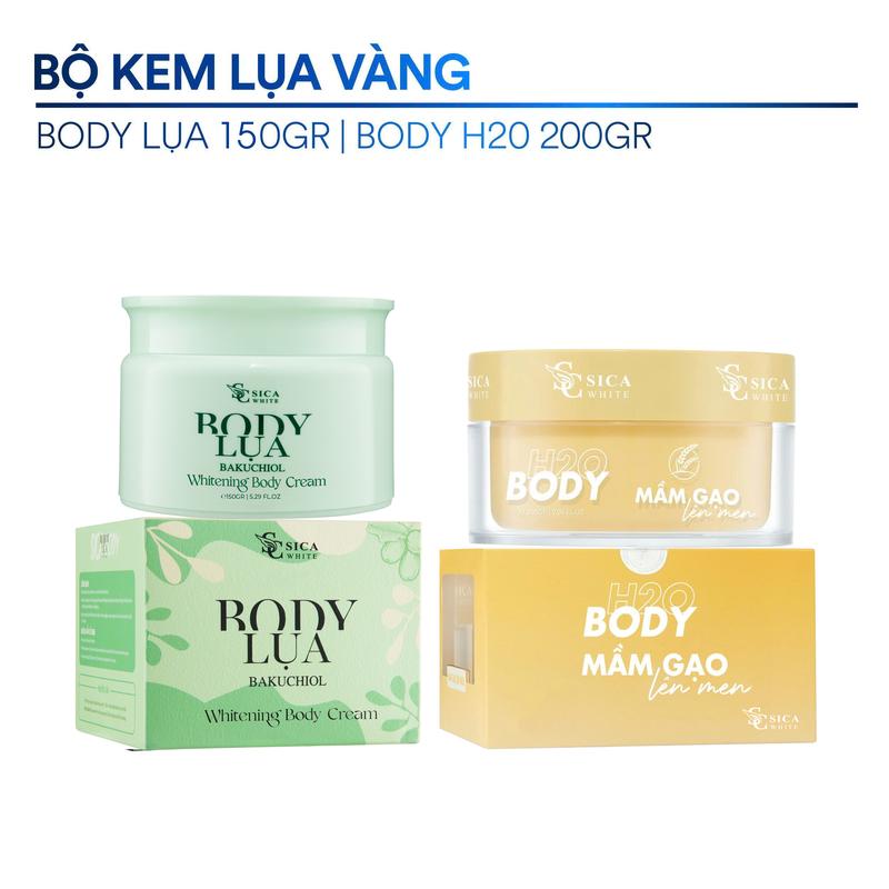 Bộ Kem Sica White Body Lụa 150gr + Body H2O 200gr KO KÈM SỮA TẮM - hỗ trợ sáng hồng da Dưỡng Body Skincare Kem Body Nữ Women Làm Đẹp Da