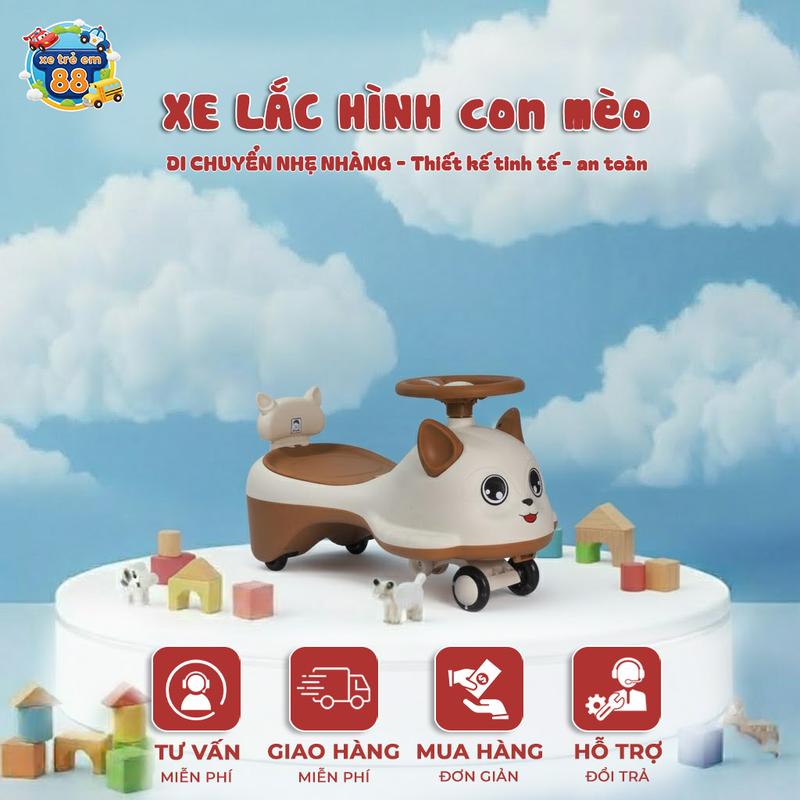 Xe lắc chòi chân hình CON MÈO có nhạc đèn cho bé yêu Đồ Chơi xe  trượt xe  nước xe  5 xe  một xe  mô