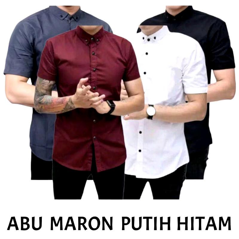 Kemeja Polos Slimfit Pria 4 Pcs Bahan Katun 100% - Hitam/Putih/Maroon/XL - Casual, Formal, Basic slim fit shirt 5