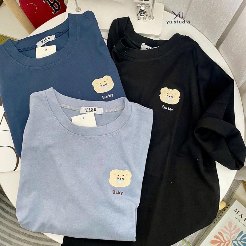 áo thun 3158 cotton khô áo thun nam nữ form rộng mẫu gấu baby