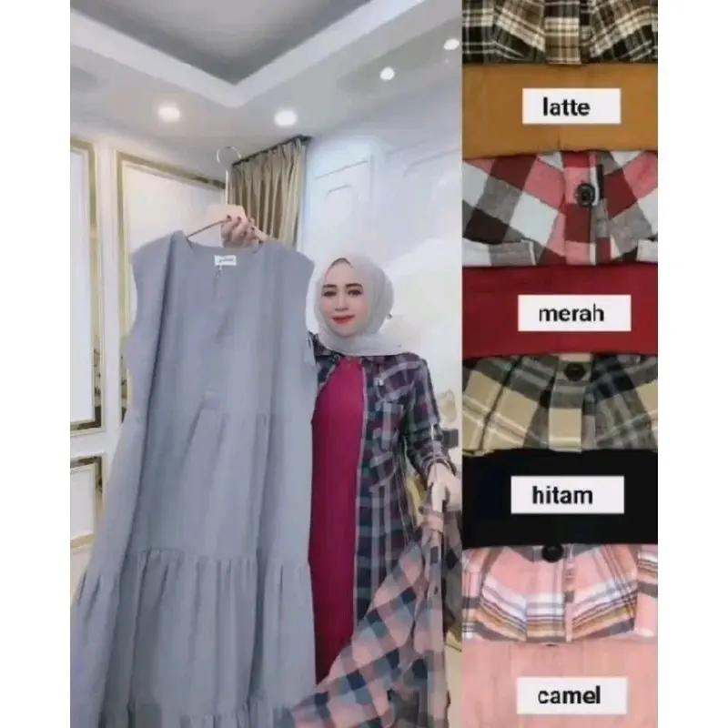 Set Baju Muslim 2 In 1 Gamis Outer Flanel Twill 1