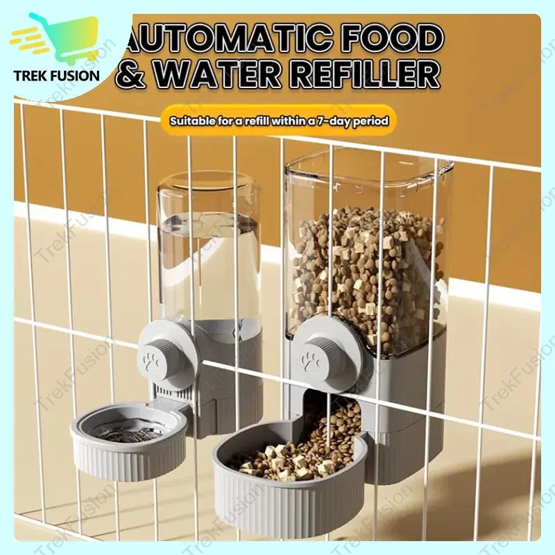 TrekFusion Pet Feeder 1200ml Cage Hanging Water and Food Dispenser Automatic for Dog and Cat Feeder Bowl