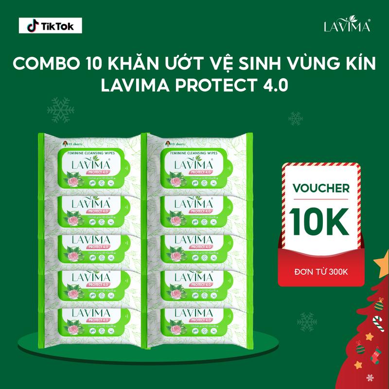  Combo 10 Khăn Ướt Vệ Sinh Vùng Kín Lavima Protect 4.0 Lành Tính Dịu Nhẹ Kháng Khuẩn Tiện Dụng Gói 10 Tờ 