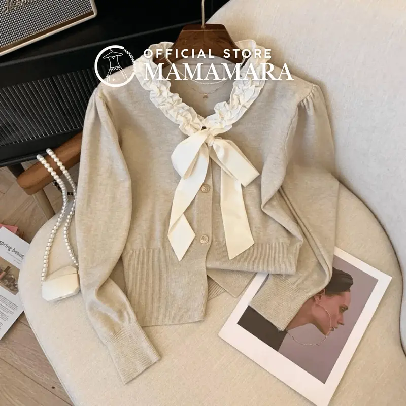 MAMAMARA - Atasan Rajut Blouse Wanita Leher Pita Syal Round Neck Simple 3