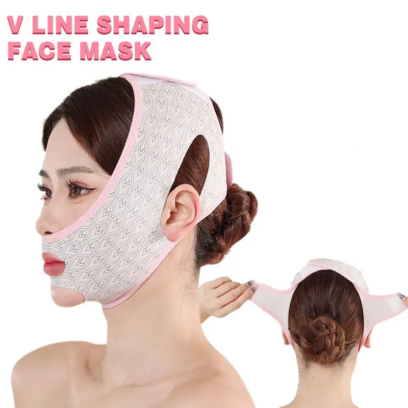 Masker Tidur Elastis Wajah V Perban Bentuk Pelangsing Wajah Wanita Pengangkat Pengencang Masker Dagu Ganda Anti Kendur Perban Lipatan Nasolabial Memudar 3