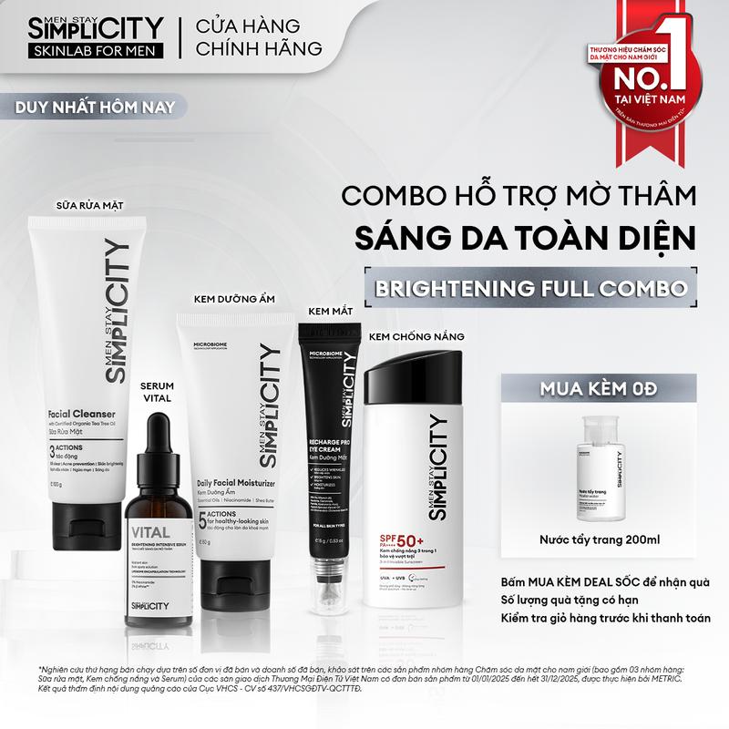 Combo Brightening Pro Full Trọn bộ giúp dưỡng trắng sáng da, mờ thâm sạm toàn diện cho nam Men Stay Simplicity