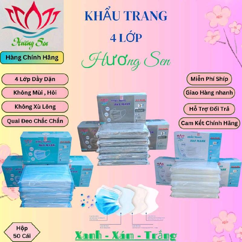 Combo 6 Hộp ( 300 Cái ) Khẩu Trang 4 Lớp Cao Cấp Hương Sen - Phụ Kiện Y Tế