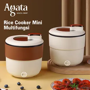 Rice Cooker Mini 1.2Liter Krem ​​Dan Coklat Penanak Nasi Serbaguna Panci Listrik Elektrik Anti Lengket