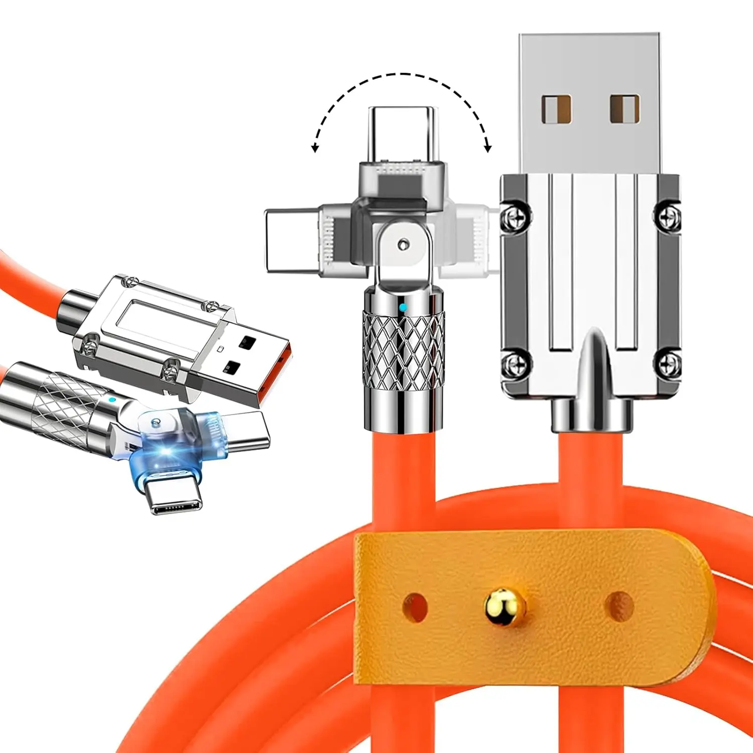 180 Rotating USB to Lightning Cable 120W, USB to USB C Cable, Chubby Cable USB C, Fast Type C Charging Cable for Android/Phone/Pad/Laptop, Compatible with iPhone 16/15/Pro/Plus/Max/Samsung
