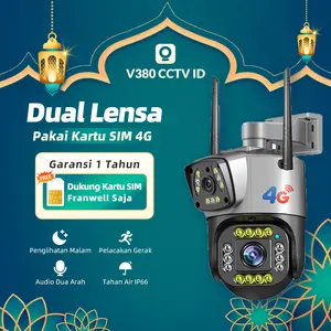 COD V380 V10-4G Pakai SIM Card Outdoor Dual Lens HD 8MP Anti Air CCTV Camera Penglihatan Malam Lensa Ganda Kamera keamanan Audio Dua Arah