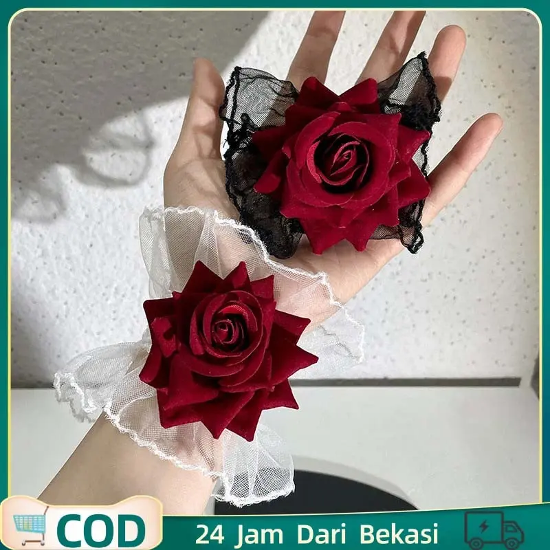 Perhiasan Tangan Mawar Aksesoris Tangan Lolita Model Baru Dengan Bunga Mawar Pergelangan Tangan Renda Tangan Pengiring Pengantin Bunga