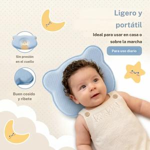 Almohada de memoria con oso de dibujos animados lindo, suave y cómoda, transpirable; juego de ropa de cama para niños y niñas de 0 a 3 años
