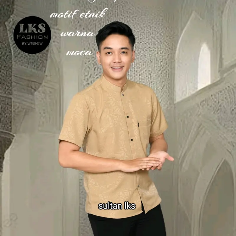 Kemko sultan atau  Koko tangan pendek  Atasan Pria Dewasa motif etnik depan kancing vareasi bahan  Katun embos berkualitas terbaik Nyaman di pakai Baju Hitam 4