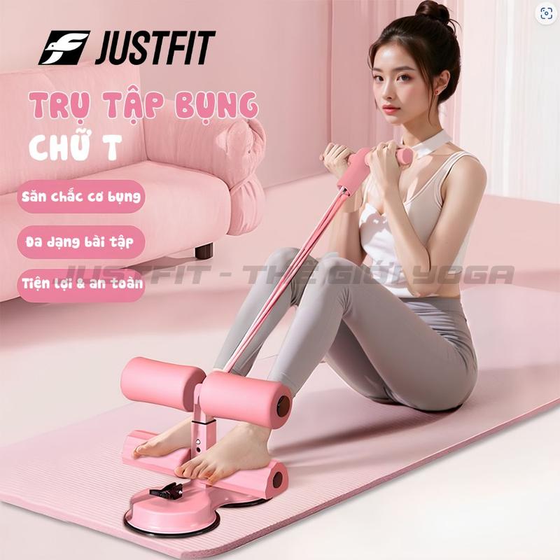 Dụng Cụ Tập Cơ Bụng Nâng Cấp Tại Nhà Đế Hút Chân Không Trụ Chữ T Kèm Dây Kéo Đàn Hồi 4 Ống JUSTFIT