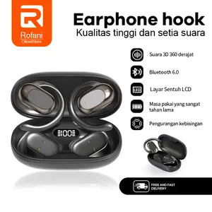 Rofani B06 Headset Bluetooth 6.0 Nirkabel Tampilan LED Binaural Tahan Air Earphone Pengurang Kebisingan HIFI Olahraga Stereo Peredam Kebisingan Headphone Penundaan Mikrofon Panggilan HD Musik Permainan Olahraga Headphone