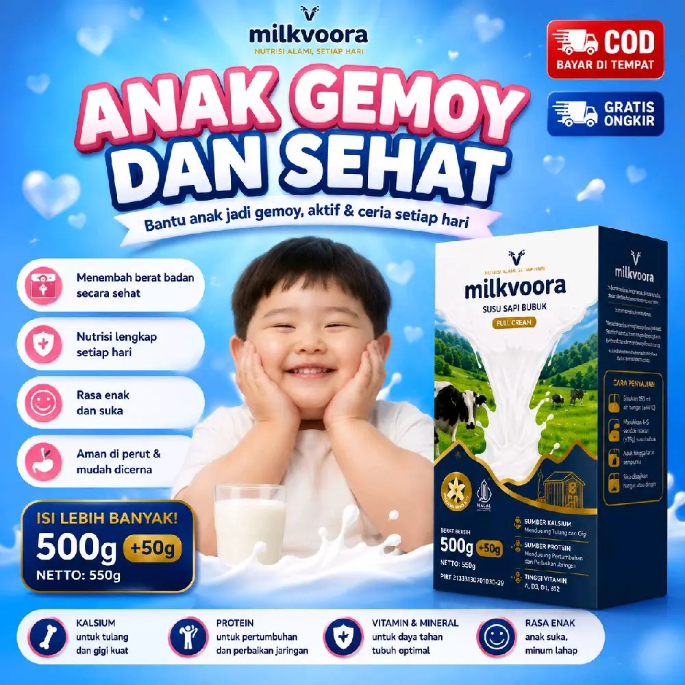 Milkvoora Susu Sapi Bubuk Penggemuk Badan milkcow isi lebih banyak 500+50gr Sumber Protein Vitamin Mineral