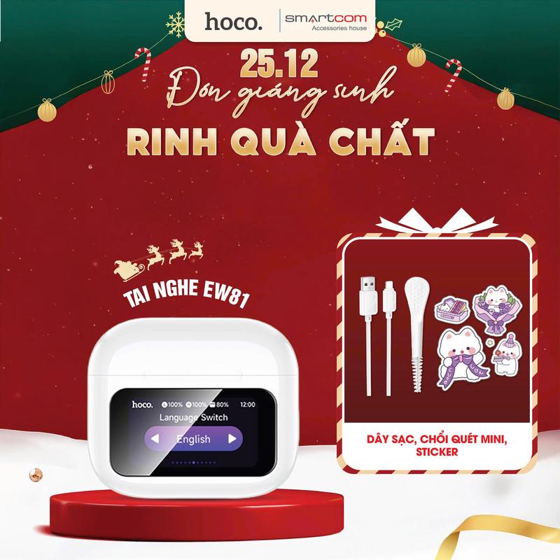   Tặng kèm Sticker  Tai nghe Bluetooth v5.4 có màn cảm ứng EW81 Hoco  Thời trang - Nhỏ gọn - Cá tính  - Nghe nhạc tuyệt vời - Nhét Tai earphone Không Dây Wireless tai  nghe 