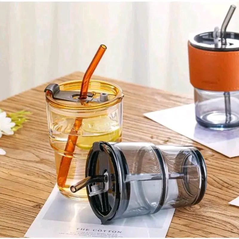 TUMBLER GELAS KACA AESTHETIC BOTTLE CUP SIMPLE 400ML FREE STRAW GLASS 2