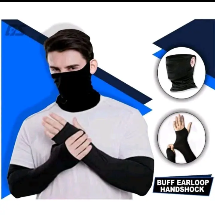 Paket Hemat buff masker Lubang kuping Dan deker tangan jempol pria wanita 1