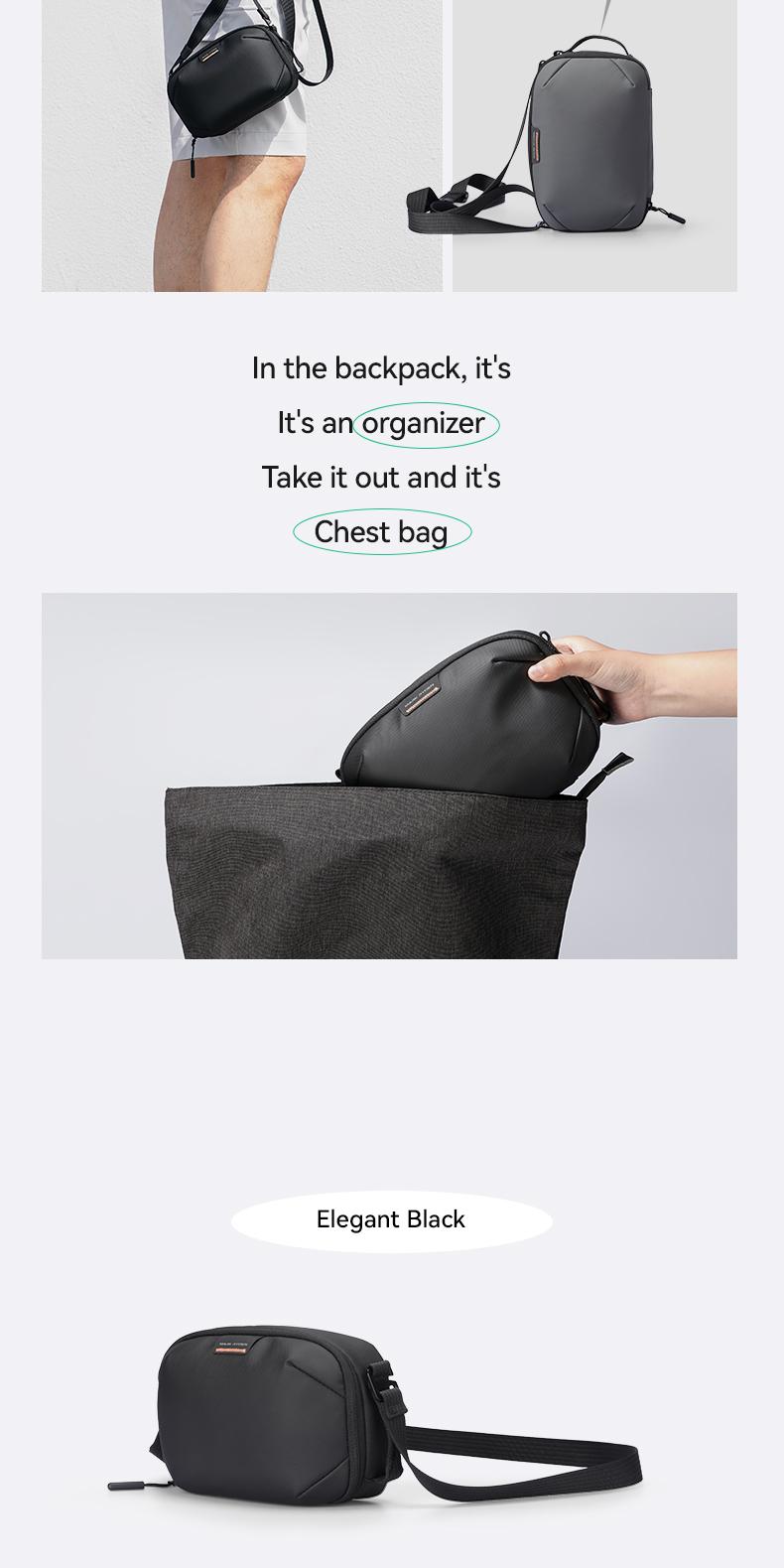 Product Introduction of MARK RYDEN single-shoulder crossbody bag, travel storage bag, detachable shoulder strap, chest bag, small backpack for outdoor cycling, fashionable and casual, individual and simple, water-repellent fabric, festival gift 4