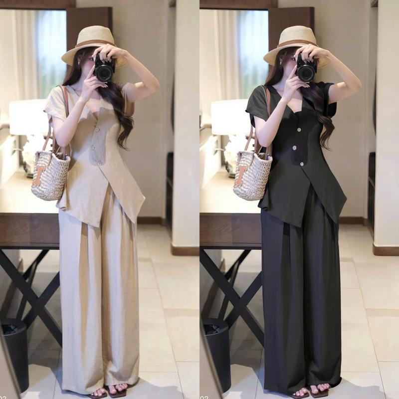 S976 (TÁO ĐỎ BIGSIZE 55-90KG) SET 2 MÓN BIGSIZE ÁO VEST CỔ V + QUẦN SUÔNG