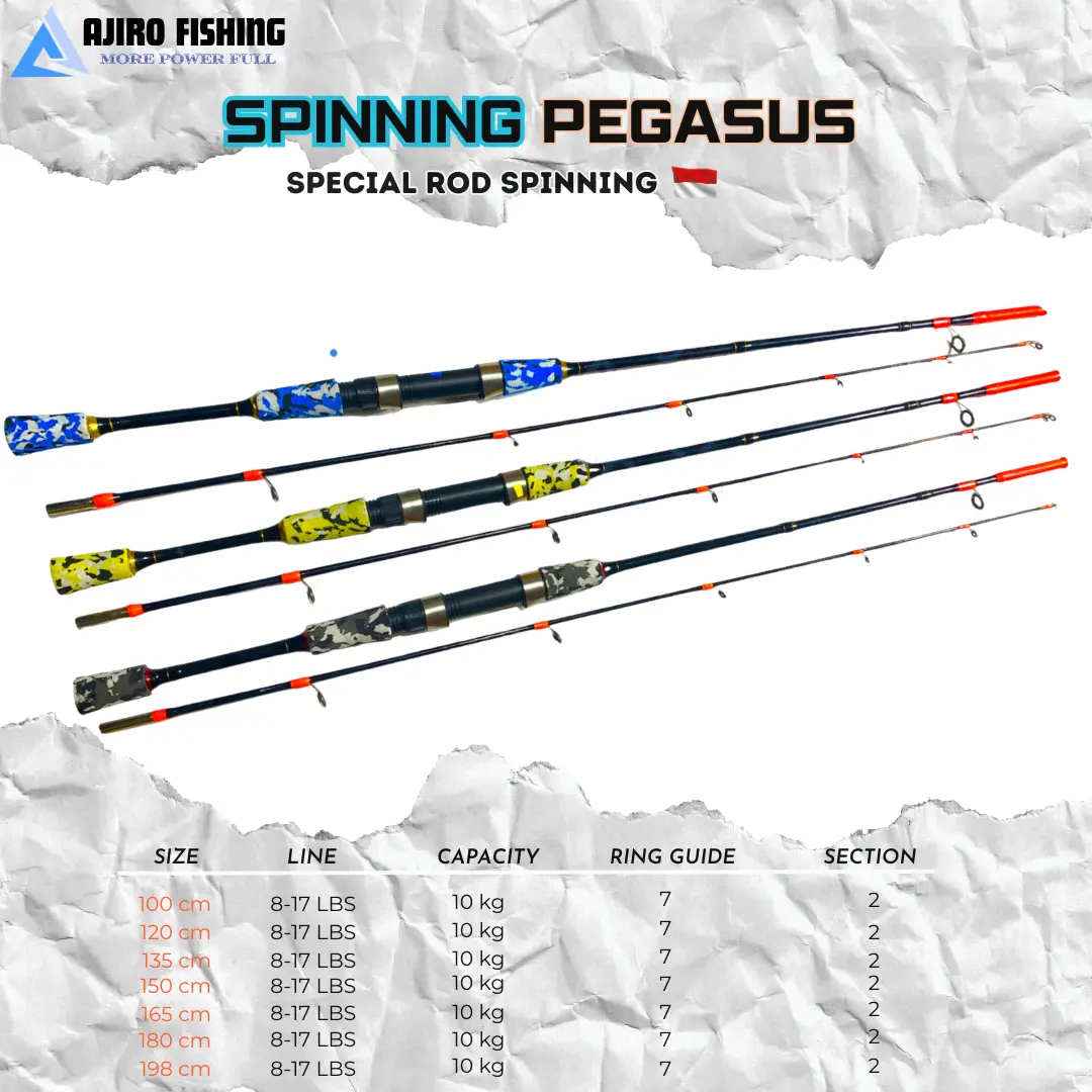 JORAN PACNING SPINNNG KUAT 10 KG FIBER SOLID 8-17 LB AJIRO PEGASUS 100/120/135/150/165/180/198CM