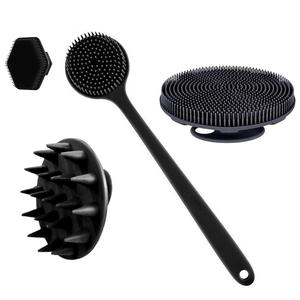 Set de cepillos corporales de silicona, 4 piezas por set con mango largo para limpieza de espalda, cepillo de ducha, cepillo para lavar el cabello y cepillo para lavar la cara, accesorios de baño