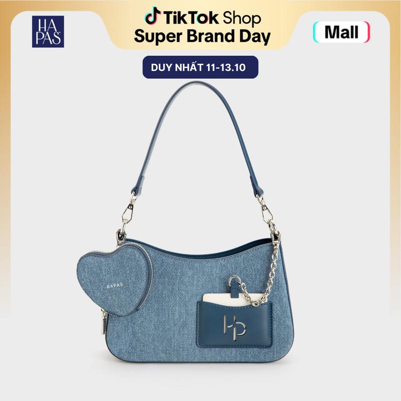 [DEAL LIVE] Túi Xách Nữ HAPAS Hobo Đáy Vuông Love Charm Đeo Vai Sang Trọng Chính Hãng Size 23 - TDV240358 Bag Lady Chain Kem Jean