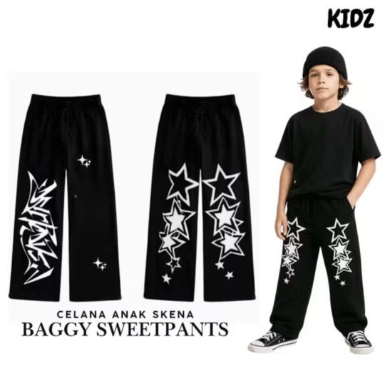 Celana Panjang Anak Skena Baggy Trackpants Loss Hitam BKS.03 - Fashion