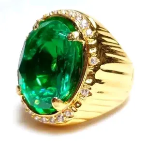 Cincin Permata Jamrud Asli Chatam Hijau dengan Zircon Mewah Elegan Kualitas Tinggi Ring Alpaka Super
