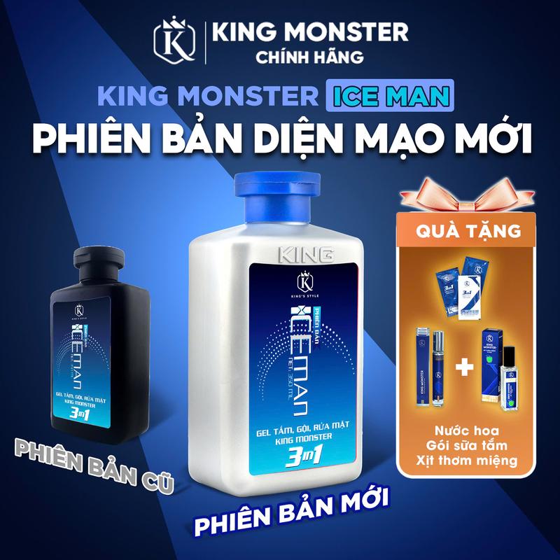 [Mua 1 Tặng 2] Sữa tắm gội KINGMONSTER 3in1 hương ICE MAN  350ml tặng( 1 xịt thơm miệng+ 1 dây 10 gói )