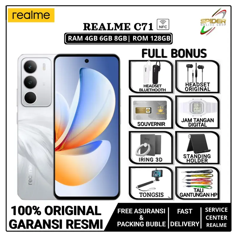 [EXCLUSIVE DHIARCOM] REALME C71 NFC RAM 4/128GB 6/128GB & 8/128GB (6.67 inci  IPS LCD,120Hz, 50 MP Unisoc T7250) GARANSI RESMI INDONESIA