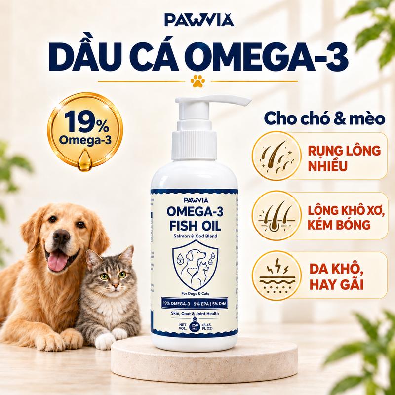 Dầu cá chó mèo PAWVIA Omega-3 Fish Oil chiết xuất cá hồi & cá tuyết hỗ trợ da lông xương khớp 250ml