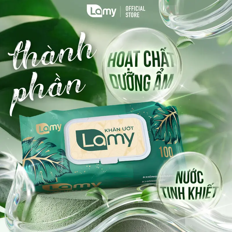 [LAMYAD] Khăn ướt LAMY - Thùng 10 gói x 100 tờ không cồn không mùi  không parabens an toàn cho bé 4