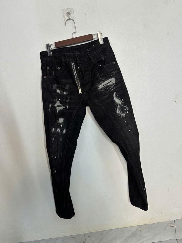  quần jean nam đen bạc rách khóa lệch có lót biker   H512   