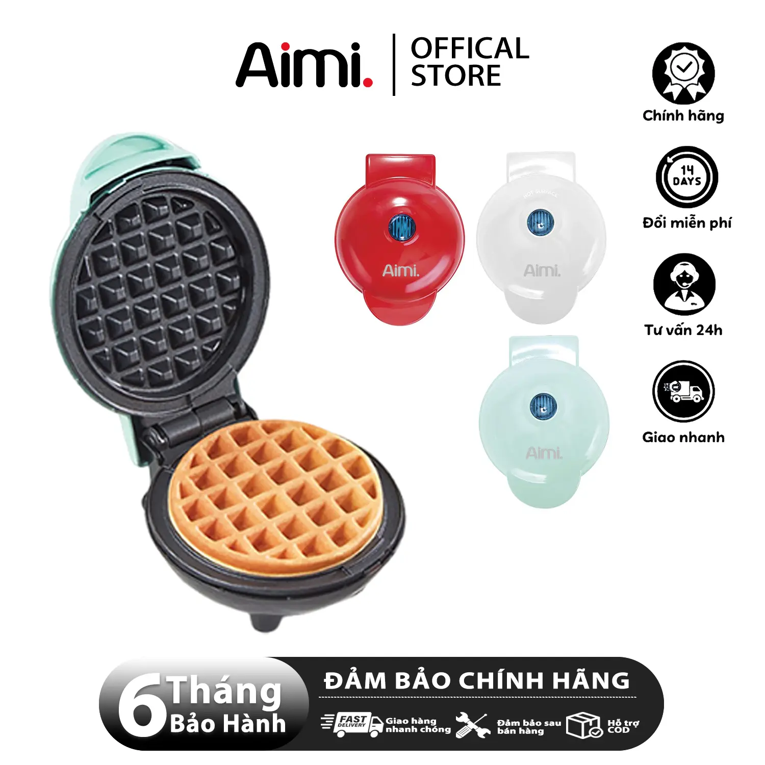Aimi Máy Nướng Bánh Máy Làm Bánh Kẹp Máy Làm Bánh Quế Bánh Tổ Ong / Trái Tim Waffle Màu Đỏ Máy Làm Sữa Pha Trà Máy Nấu Sữa