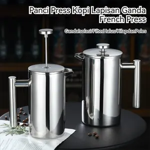 French Press 304 Stainless Steel Tekanan Perancis Multifungsi Peredam Kopi Manual Restoran Panci Press Kopi Lapisan Ganda Gandalsolasi Filter Halus Kilap dan Poles
