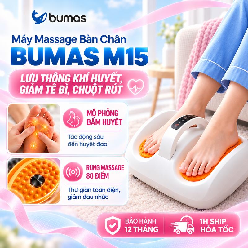 Máy Massage Chân BUMAS M15 , Máy Mát Xa Chân Đa Năng Bấm Huyệt, Chườm Ấm Giảm Đau Mỏi Thư Giãn Tại Nhà, Thiết Bị Chăm Sóc Sức Khoẻ, Quà Tặng Bố Mẹ, Người Thân