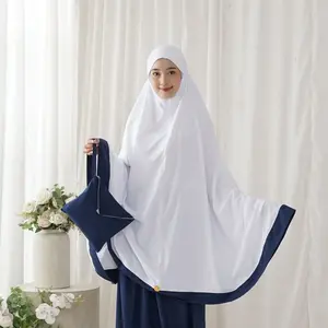 Mukena Santri Gontor - Saudah Series Putih Navy / Mukena Polos Santriwati Gontor / Mukena Pondok Pesantren