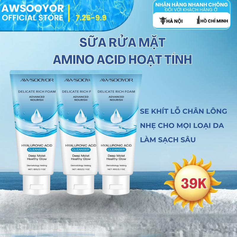  AWSOOYOR Sữa Rửa Mặt Amino Acid hoạt tính Kiểm Soát Dầu - Dưỡng Ẩm - Sữa Rửa Mặt Làm Sạch Sâu se khít lỗ chân lông Loại Bỏ Mụn Đầu Đen Mụn Trứng Cá Phù Hợp Nam Nữ 60g 