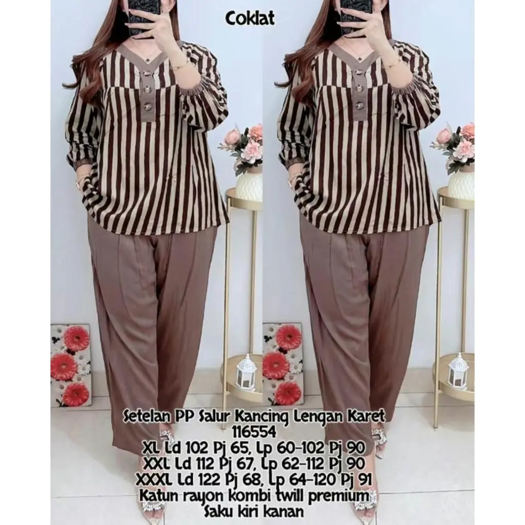 SETELAN SALUR WANITA TERBARU // SETCEL SALUR DEWASA // SETELAN SALUR WANITA VIRAL Celana Baju Garis Katun Panjang