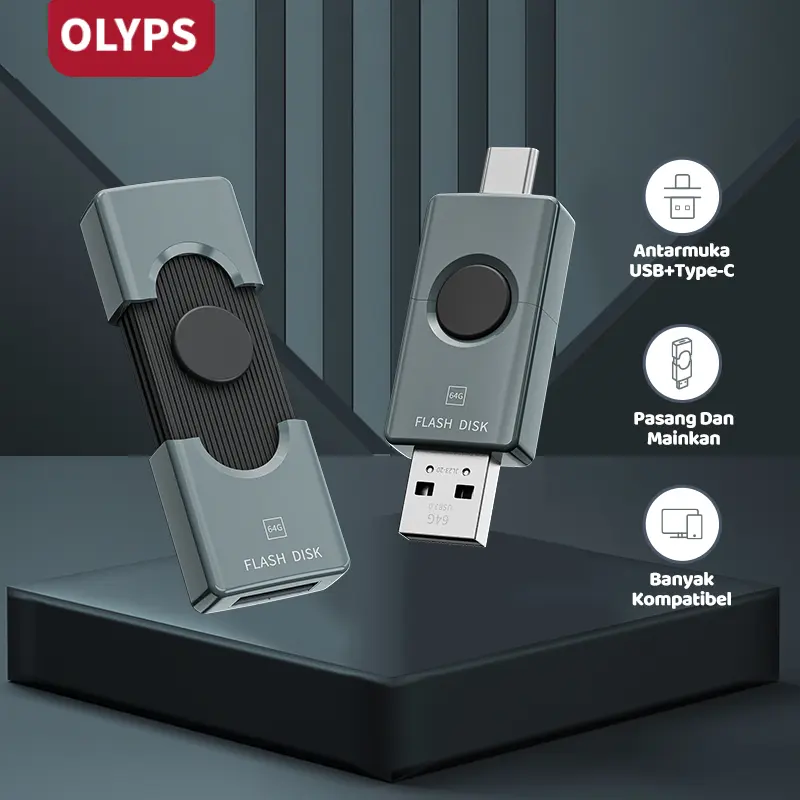 OLYPS Flashdisk OTG Type C  64GB 32GB 16GB 8GB Untuk USB Dual Port Flash Drive High Speed Storage 0